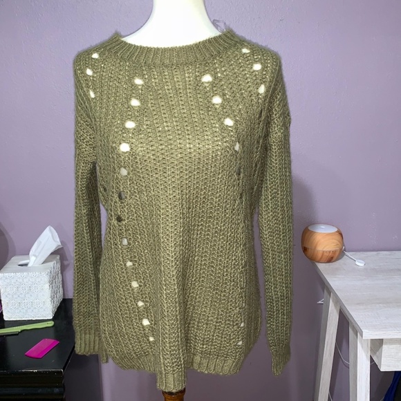 POL Sweaters - POL Distressed Winter Sweater Olive Green Small